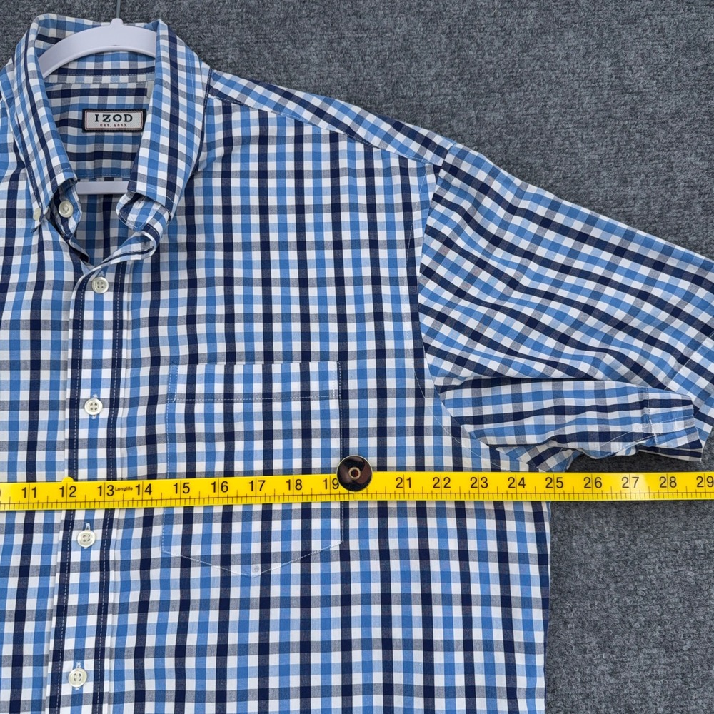 IZOD‎ Mens Short Sleeve Button Down Shirt Blue Gingham Plaid Size L G - Picture 5 of 6